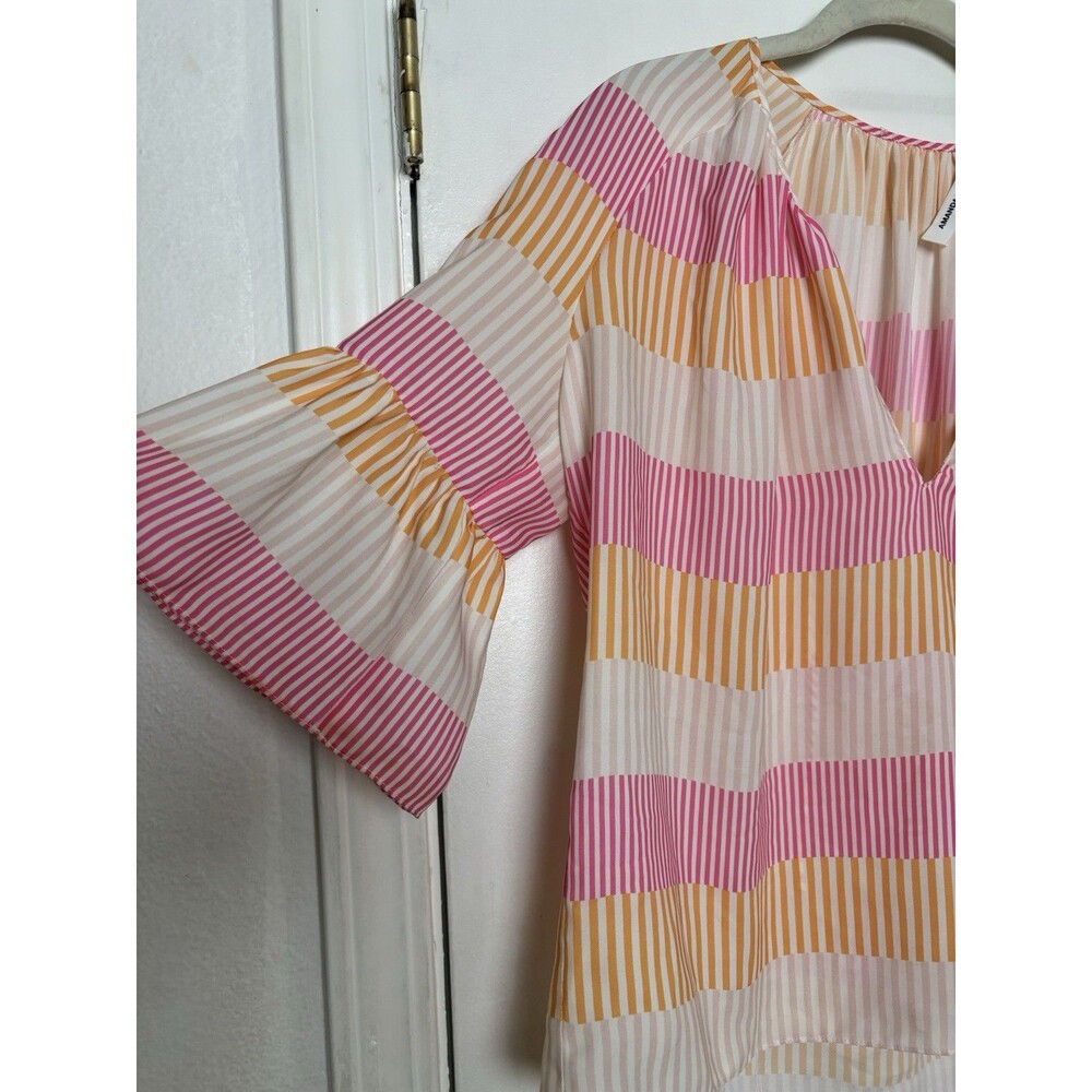 Amanda Uprichard Geometric Summer Blouse Size Medium Pink Orange